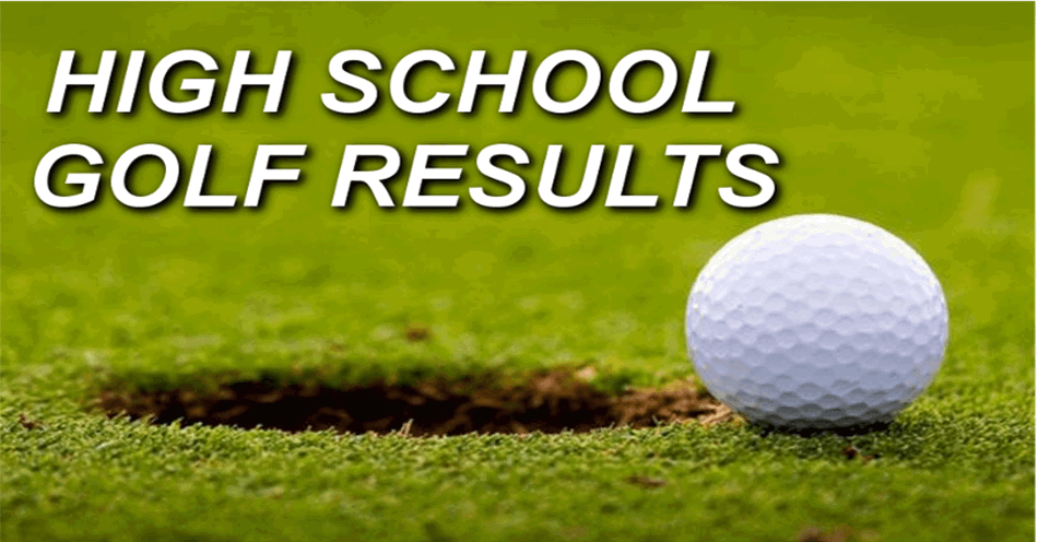 Golf ball next to a hole with the words High school golf results above.